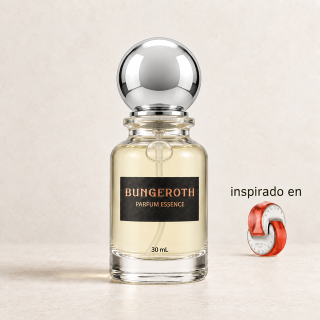 Arrecife de Coral(Inspirado en Bvlgari Omnia Coral Dama) — envase Bungeroth 30 mL sobre piedra clara