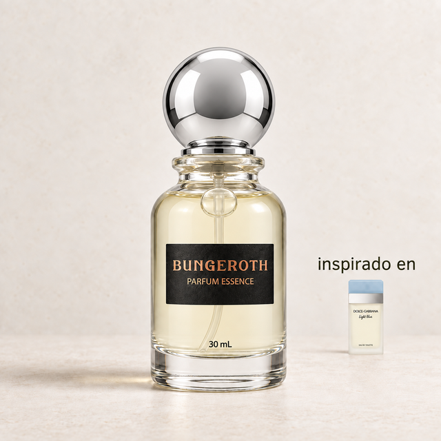 Brisa Mediterránea(Inspirado en Dolce Gabbana Light Blue Dama) — envase Bungeroth 30 mL sobre piedra clara