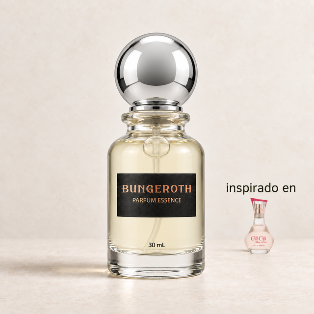 Cabaret Chic(Inspirado en Paris Hilton Can Can Dama) — envase Bungeroth 30 mL sobre piedra clara