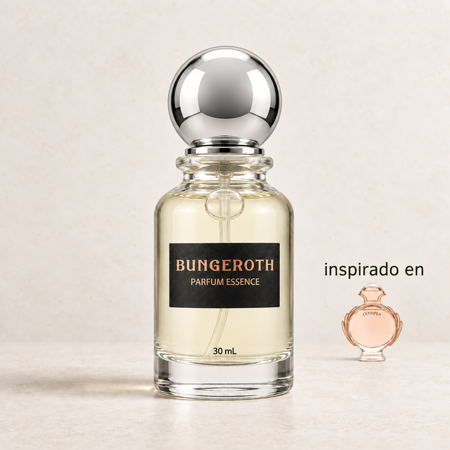 Diosa Moderna(Inspirado en Olympea Paco Rabanne Dama) — envase Bungeroth 30 mL sobre piedra clara