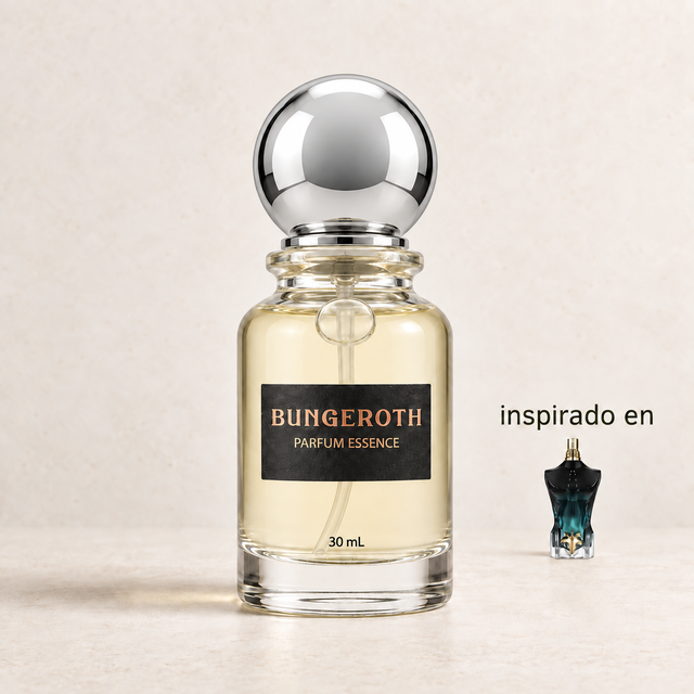Edén Prohibido – Caballero (Inspirado en Jean Paul Le Beau Le Parfum) — envase Bungeroth 30 mL sobre piedra clara