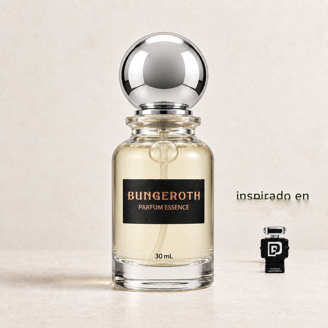 Espíritu Futurista(Inspirado Paco Rabanne Phantom Men) — envase Bungeroth 30 mL sobre piedra clara