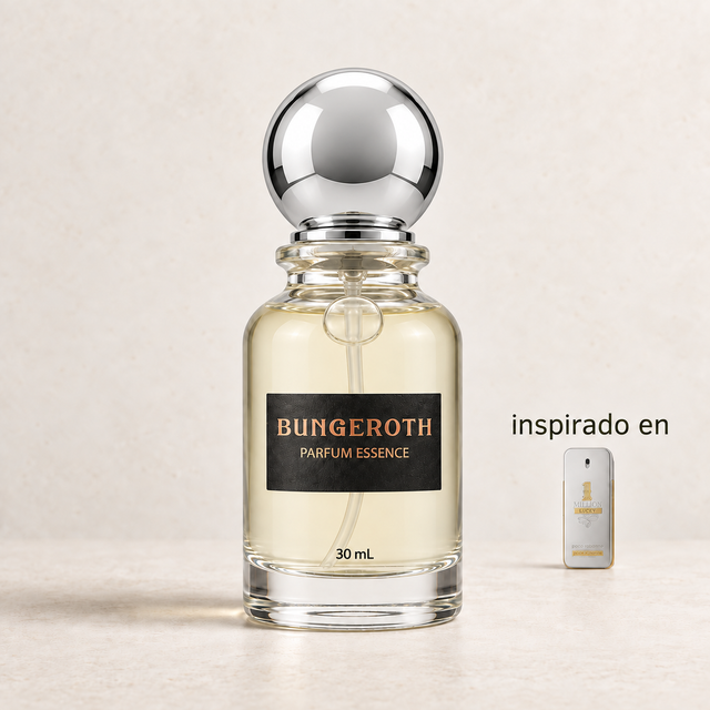 Fortuna Dorada(Inspirado One Million Lucky men) — envase Bungeroth 30 mL sobre piedra clara