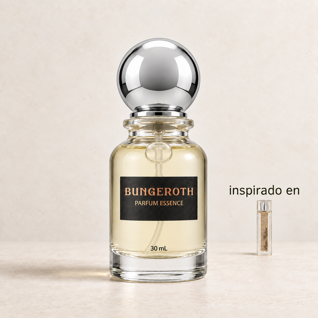 Herencia de Glamour(Inspirado en Paris Hilton Heiress Dama) — envase Bungeroth 30 mL sobre piedra clara