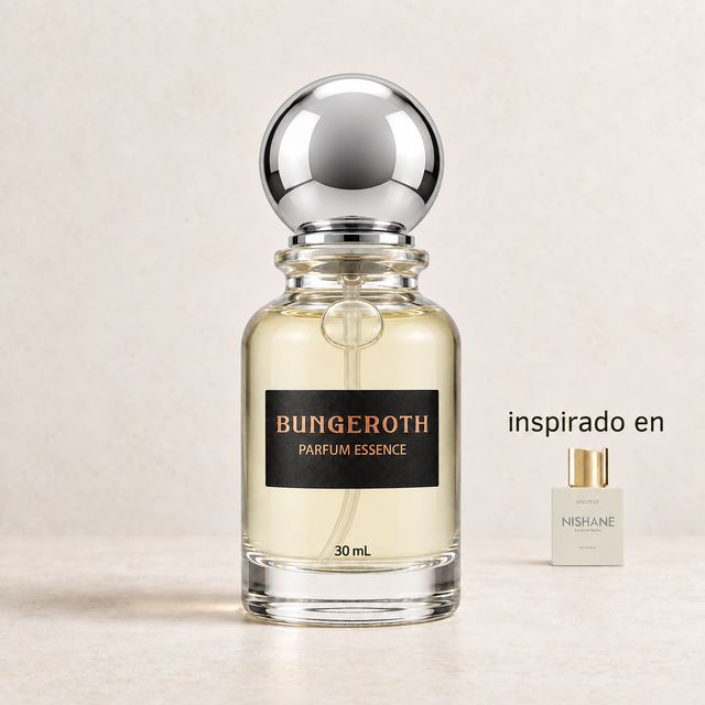 Imperial Green (Inspirado en Hacivat de Nishane) — envase Bungeroth 30 mL sobre piedra clara