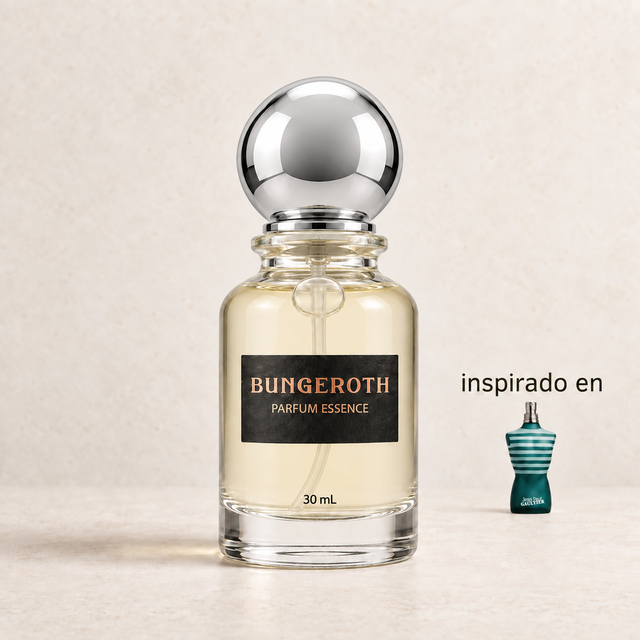 Marinero Moderno(Inspirado en Jean Paul Gaultier Men) — envase Bungeroth 30 mL sobre piedra clara