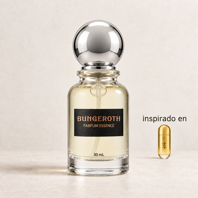 Noche VIP(Inspirado en CH 212 VIP Dama) — envase Bungeroth 30 mL sobre piedra clara