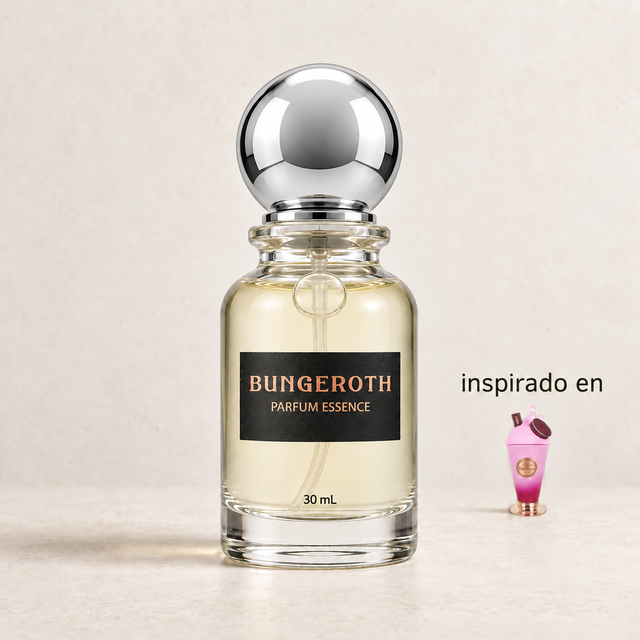 Sugar Velvet (Inspirado en Armaf Yum Yum dama) — envase Bungeroth 30 mL sobre piedra clara