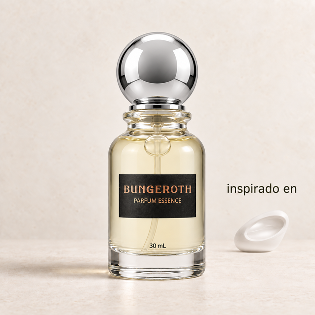 Sweet Aura (Inspirado en Mod Vanilla de Ariana Grande) — envase Bungeroth 30 mL sobre piedra clara