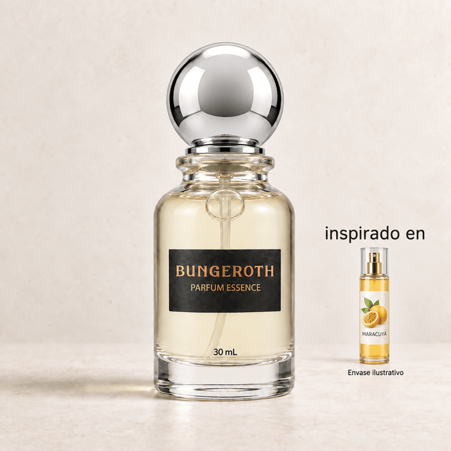 Trópico Dorado BUNGEROTH 30 mL, con splash ilustrativo de maracuyá