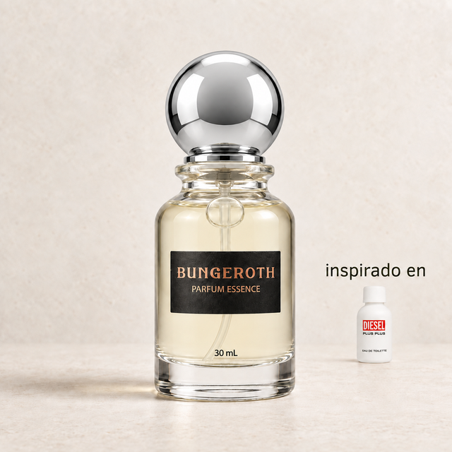Vigor Cristalino(Inspirado Diesel Plus Blanca men) — envase Bungeroth 30 mL sobre piedra clara