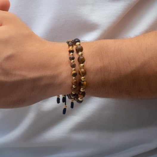 Pulseras set golden ojo de tigre