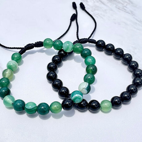 Set pulseras caballero ágata verde 8mm y onix 8mm