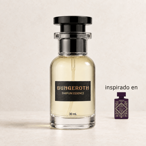 Amatista Misteriosa(Inspirado en Lattafa Amethyste Unisex) — envase Bungeroth 30 mL sobre piedra clara