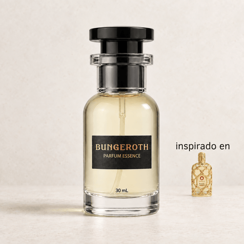 Ámbar Regio(Inspirado en Orientica Royal Amber Unisex) — envase Bungeroth 30 mL sobre piedra clara
