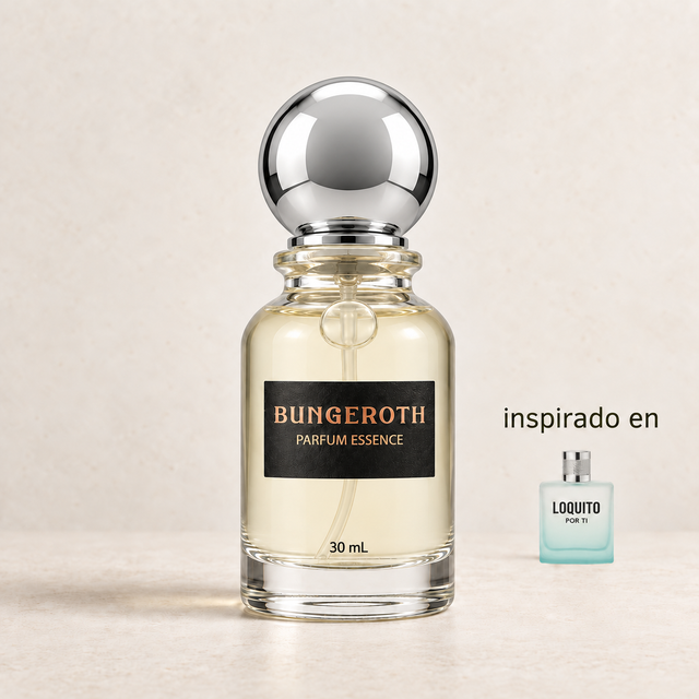 Amor Desenfrenado(Inspirado en Loquito por Ti Dama) — envase Bungeroth 30 mL sobre piedra clara
