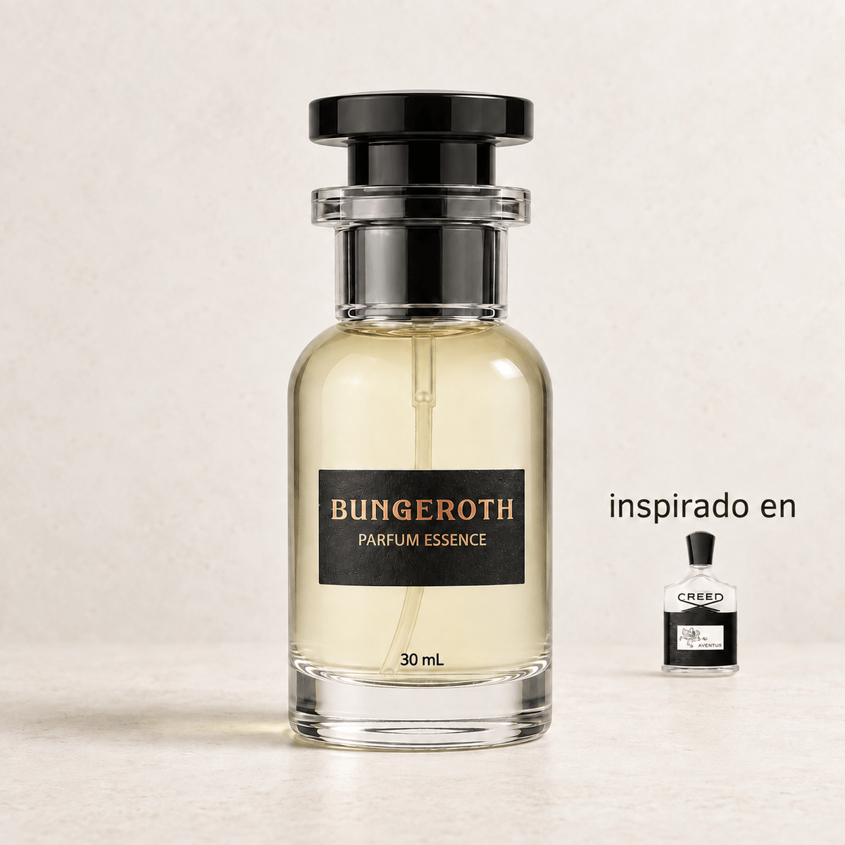 Ascenso Imperial (Inspirado en Creed Aventus – Hombre) — envase Bungeroth 30 mL sobre piedra clara