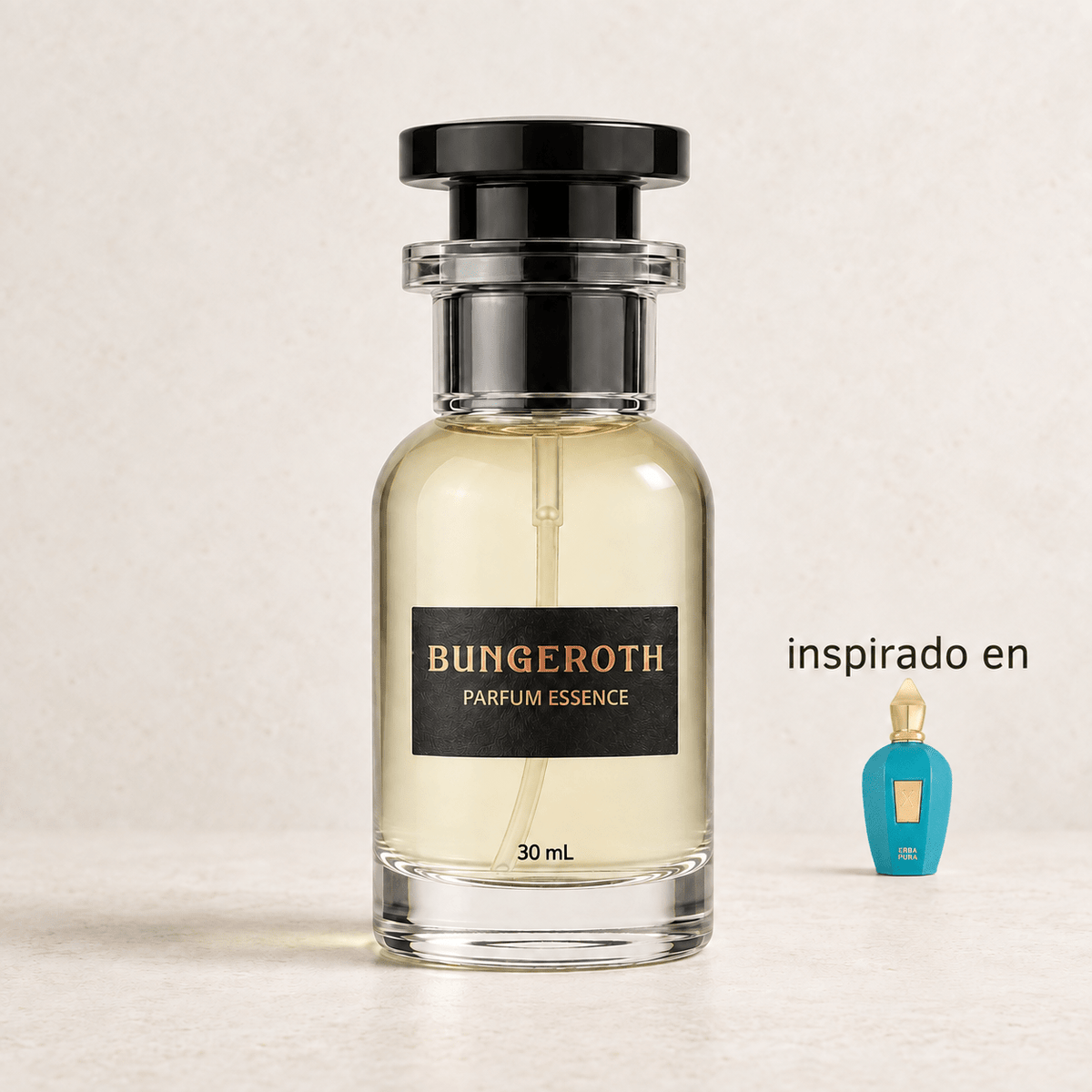 Aura Viva(Inspirado en Erba Pura  Xerjoff Unisex) — envase Bungeroth 30 mL sobre piedra clara