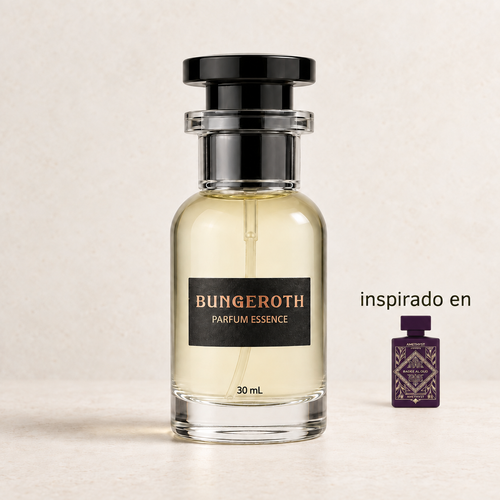 Amatista Misteriosa(Inspirado en Lattafa Amethyste Unisex) — envase Bungeroth 30 mL sobre piedra clara