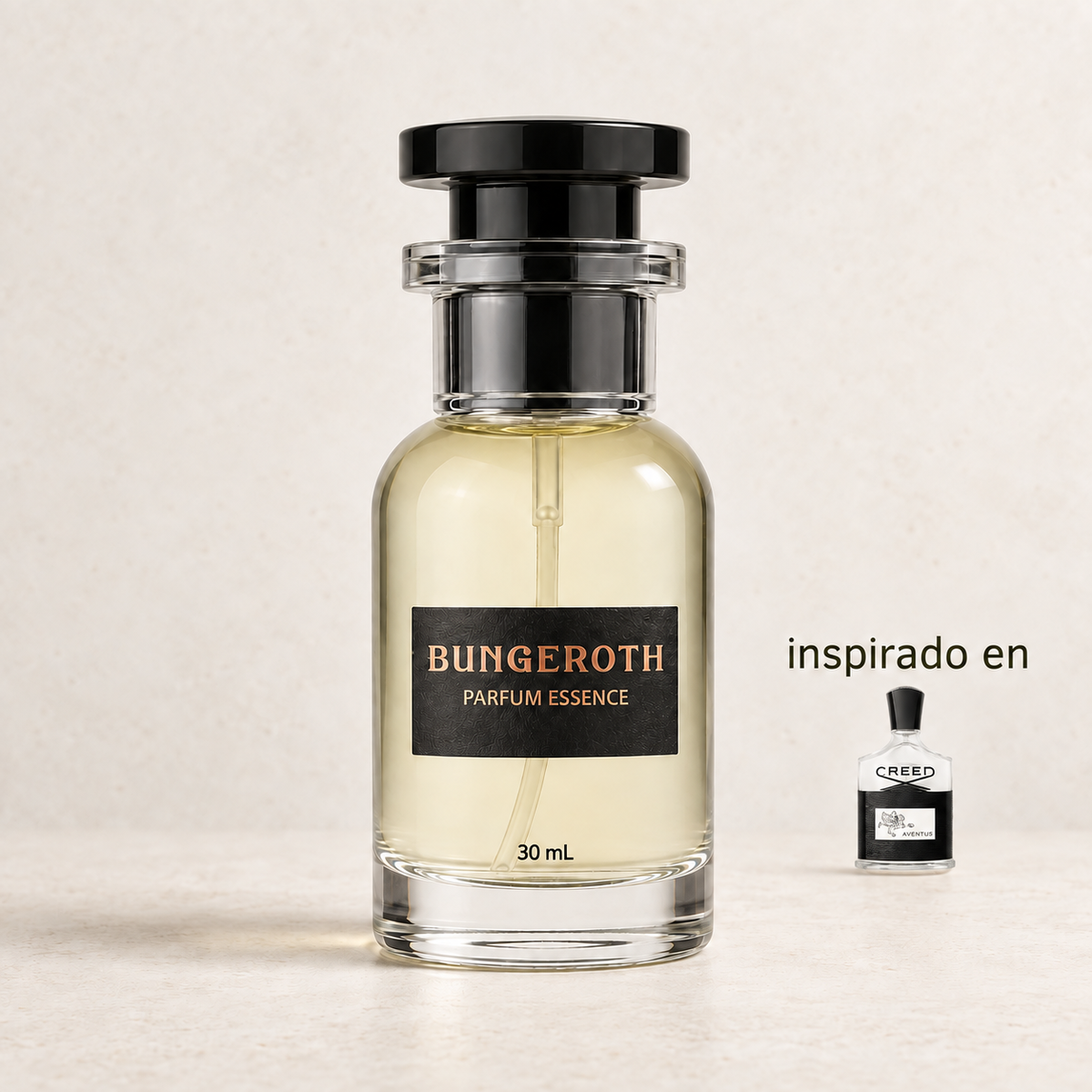 Ascenso Imperial (Inspirado en Creed Aventus – Hombre) — envase Bungeroth 30 mL sobre piedra clara