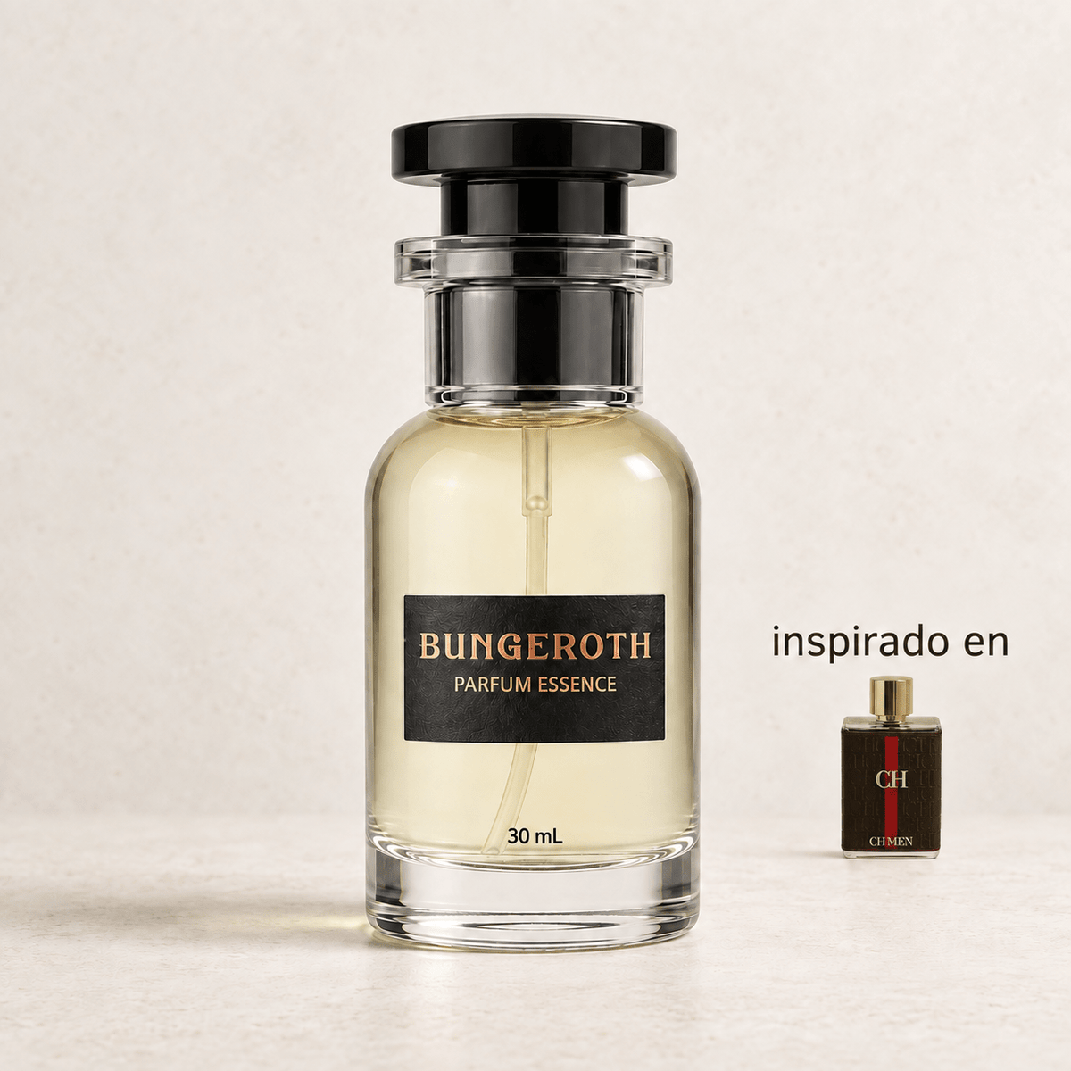 Caballero Urbano(Inspirado Ch men) — envase Bungeroth 30 mL sobre piedra clara