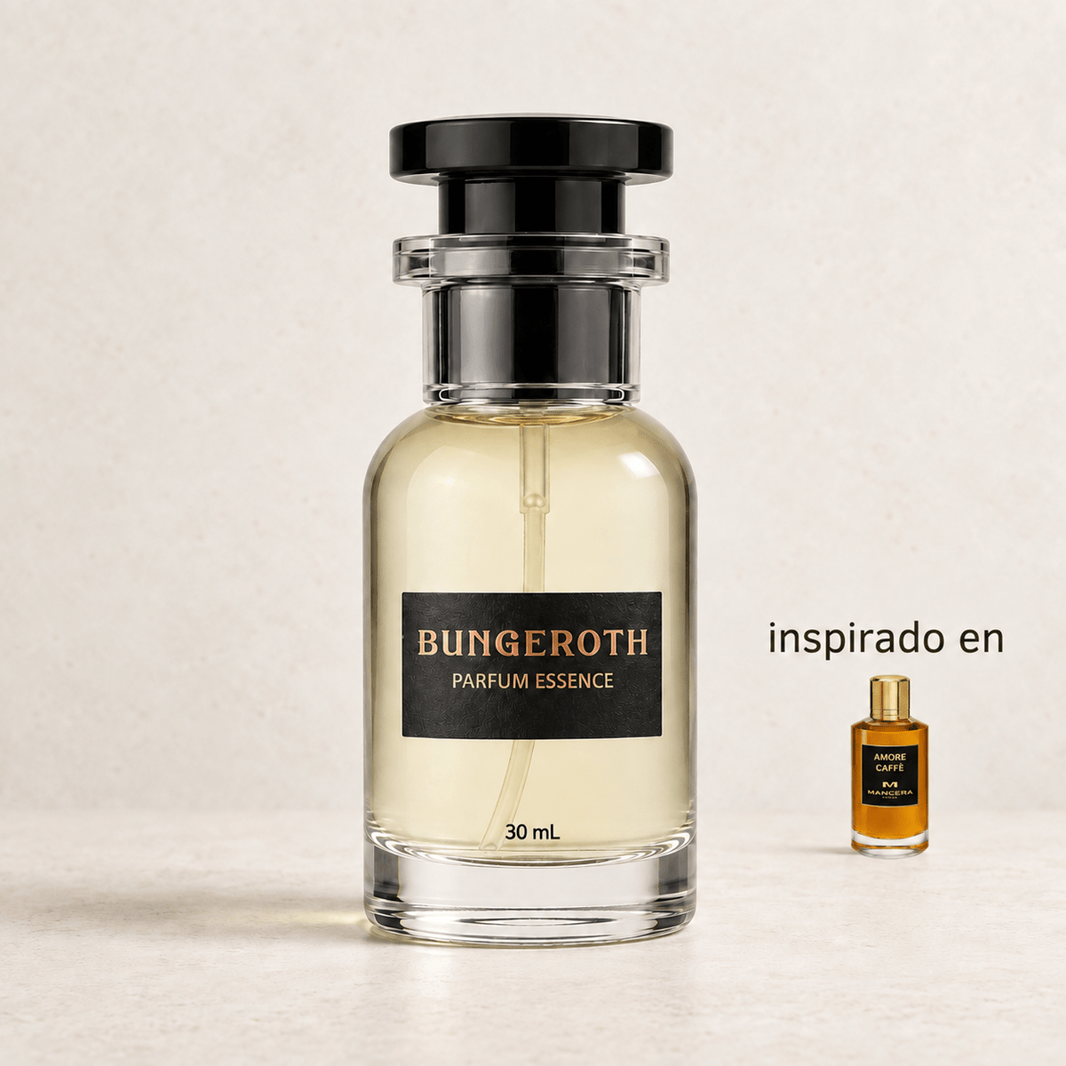 Café Nocturno (Inspirado en Mancera Amore Caffè) — envase Bungeroth 30 mL sobre piedra clara