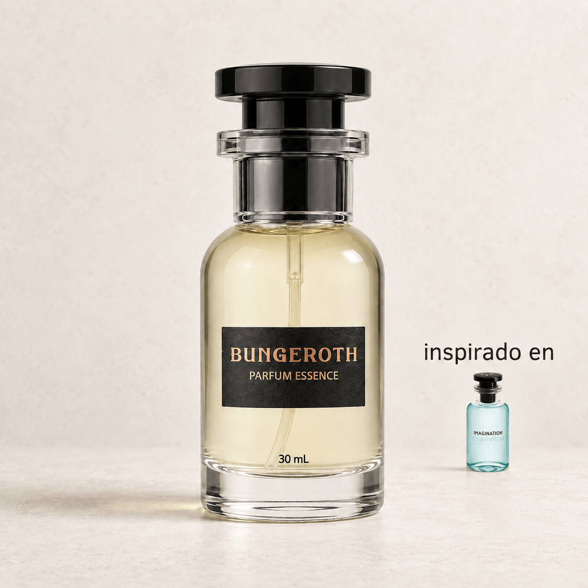 Cielo Azul (Inspirado en Imagination de Louis Vuitton) — envase Bungeroth 30 mL sobre piedra clara