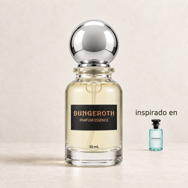 Cielo Azul (Inspirado en Imagination de Louis Vuitton) — envase Bungeroth 30 mL sobre piedra clara
