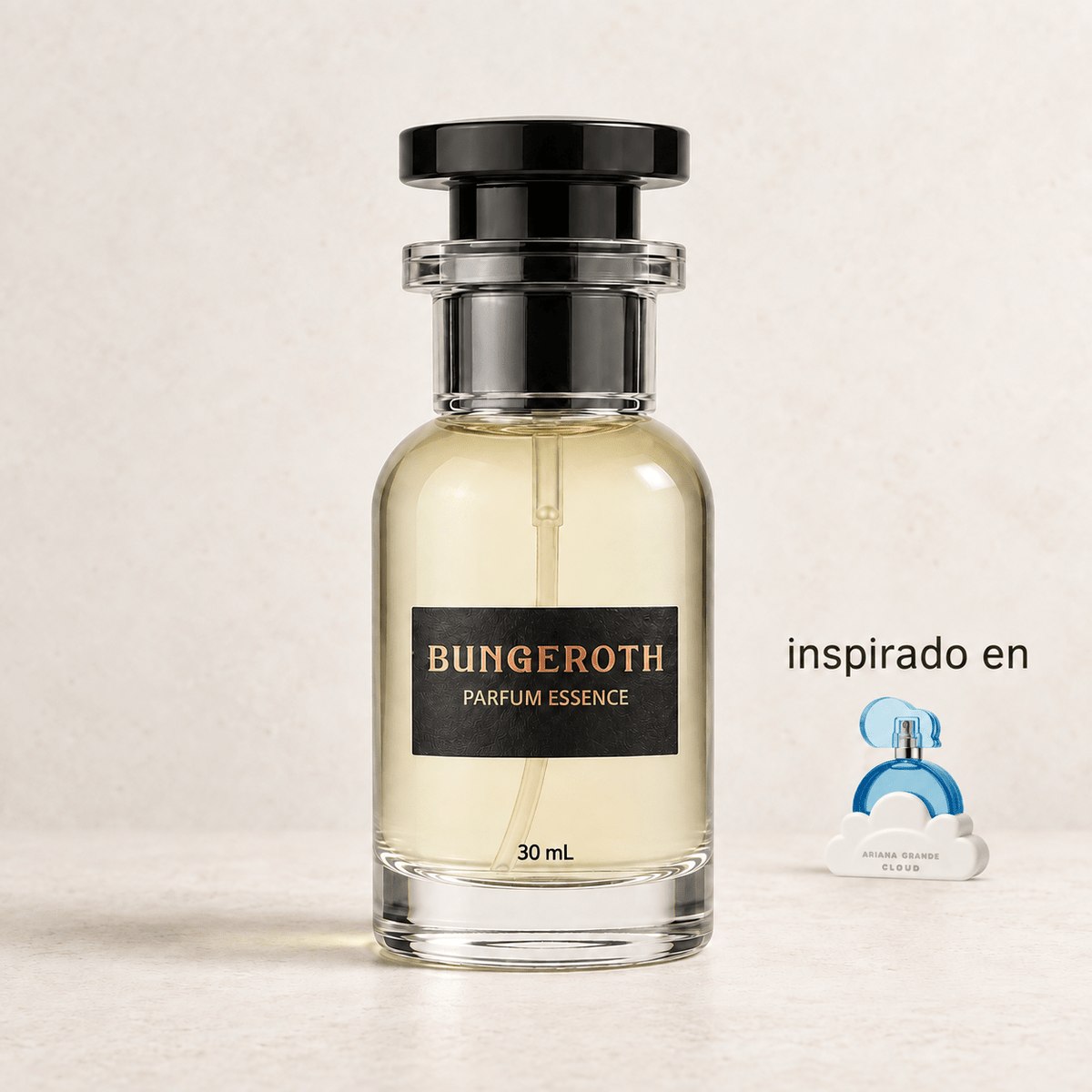 Cielo de Ensueño(Inspirado en Cloud Ariana Grande Dama) — envase Bungeroth 30 mL sobre piedra clara