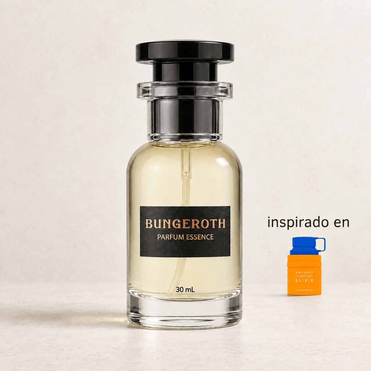 Citrus Blaze (Inspirado en Mandarin Sky Elixir unisex) — envase Bungeroth 30 mL sobre piedra clara