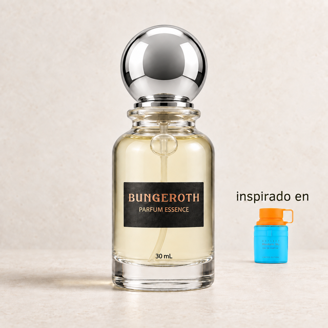 Citrus Flame(Inspirado en odyssey mandarin sky men) — envase Bungeroth 30 mL sobre piedra clara