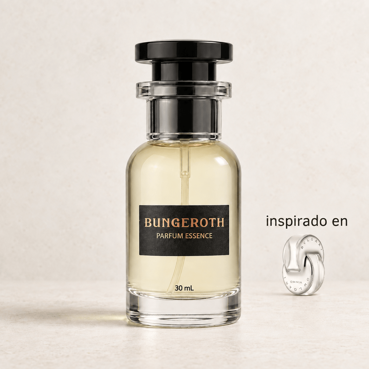 Cristal Luminoso(Inspirado en Bvlgari Omnia Cristalline) — envase Bungeroth 30 mL sobre piedra clara