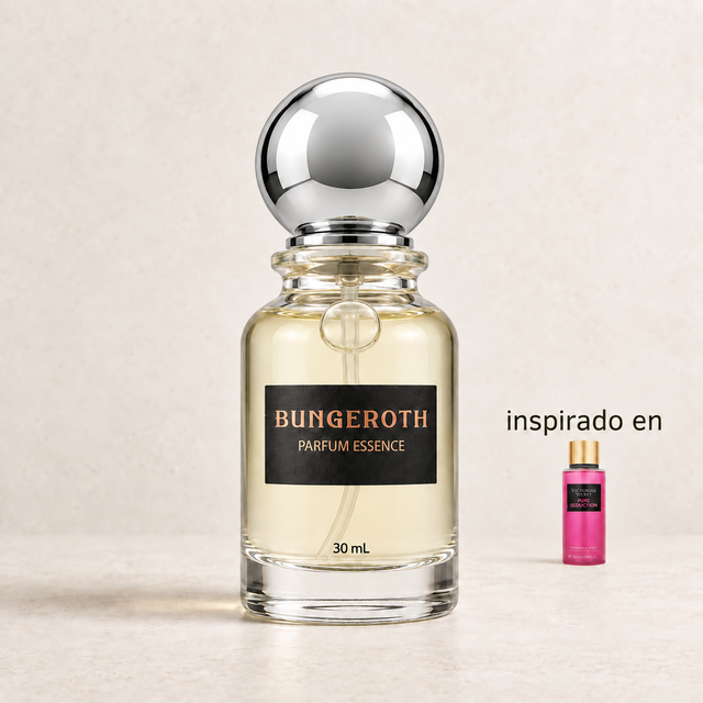Encanto Puro(Inspirado en Victoria Secret Pure Seducción Dama) — envase Bungeroth 30 mL sobre piedra clara