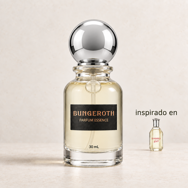 Espíritu Joven(Inspirado en Tommy Girl Dama) — envase Bungeroth 30 mL sobre piedra clara