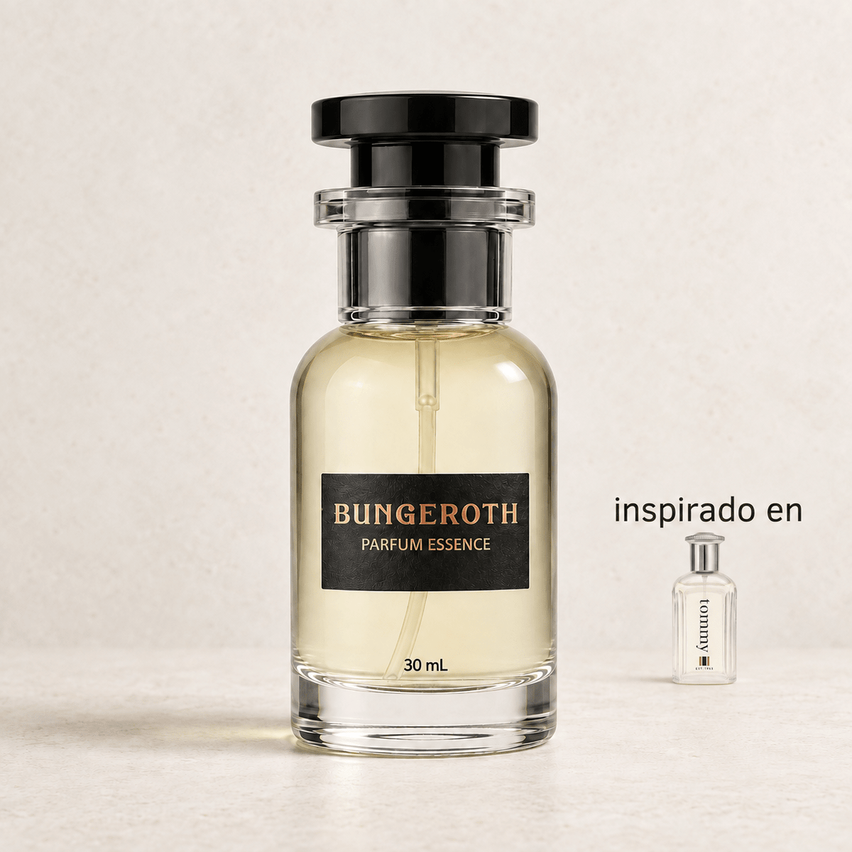 Espíritu Joven(Inspirado Tommy men) — envase Bungeroth 30 mL sobre piedra clara