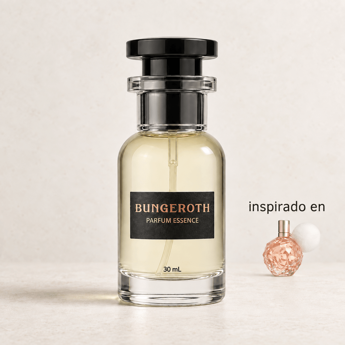 Estrella Pop(Inspirado en Ari by Ariana Grande Dama) — envase Bungeroth 30 mL sobre piedra clara