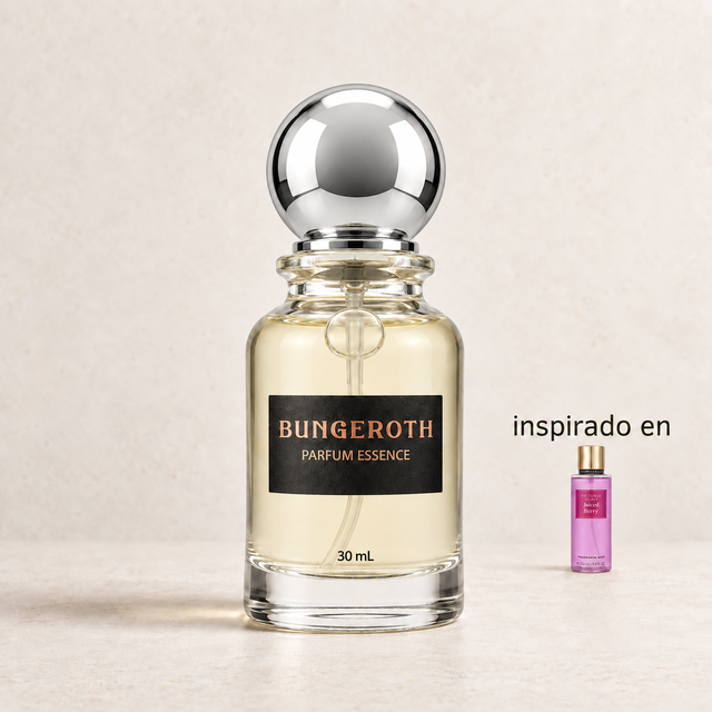 Explosión de Bayas(Inspirado en Victoria Secret Juiced Berry Dama) — envase Bungeroth 30 mL sobre piedra clara