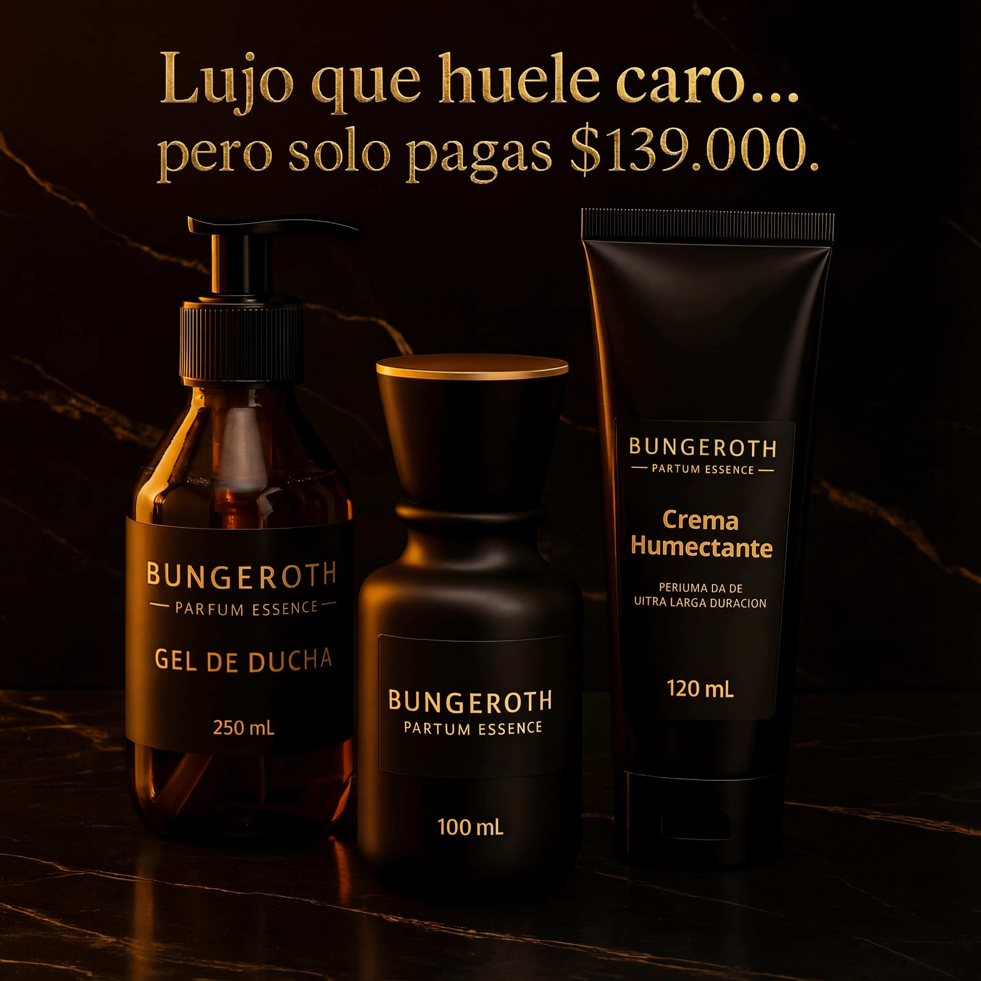 Lujo accesible: perfume, crema y gel de ducha en un solo pack.