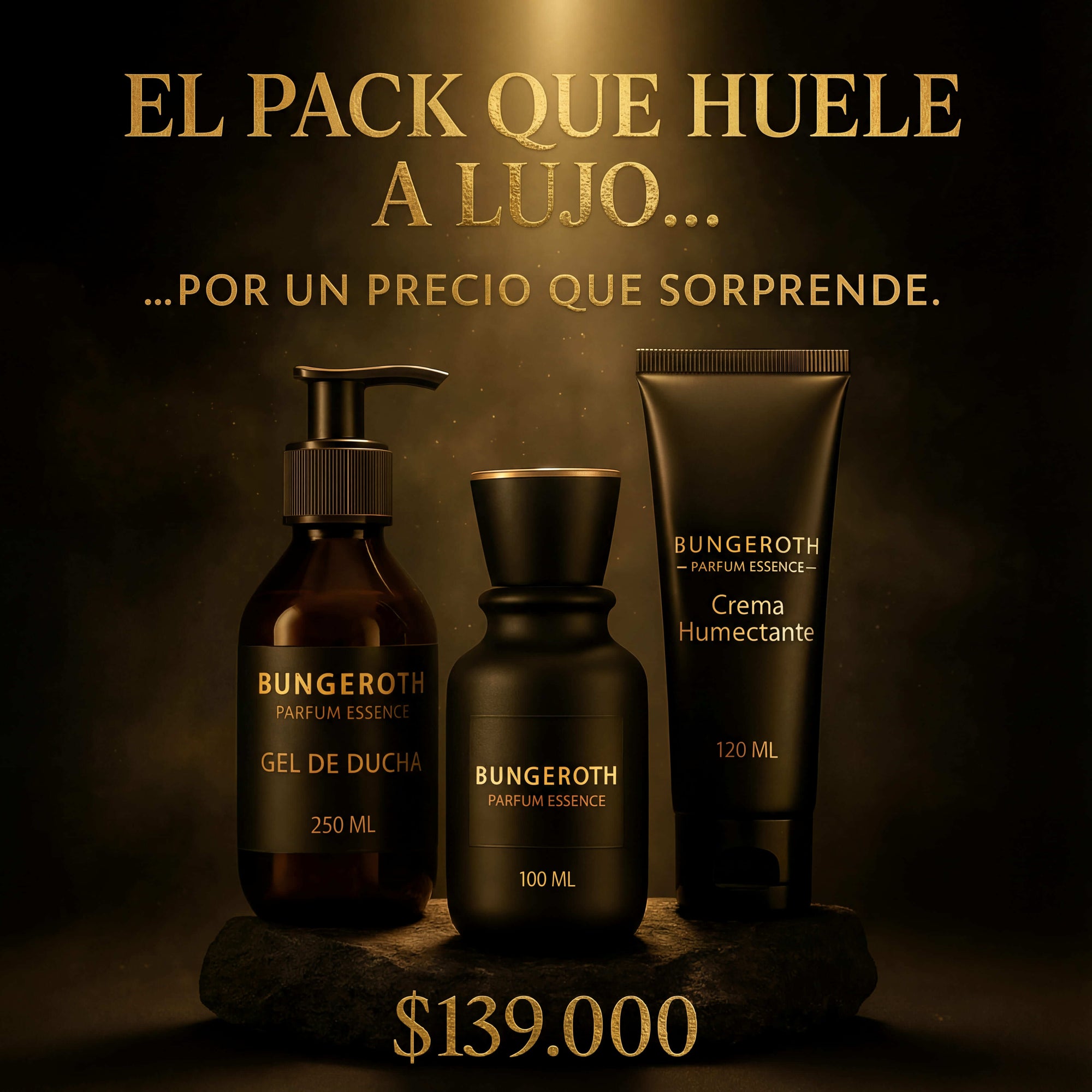 Lujo accesible: perfume, crema y gel de ducha en un solo pack.