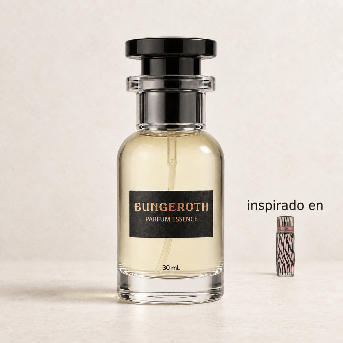 Glamour de Estrella(Inspirado en Paris Hilton Dama) — envase Bungeroth 30 mL sobre piedra clara