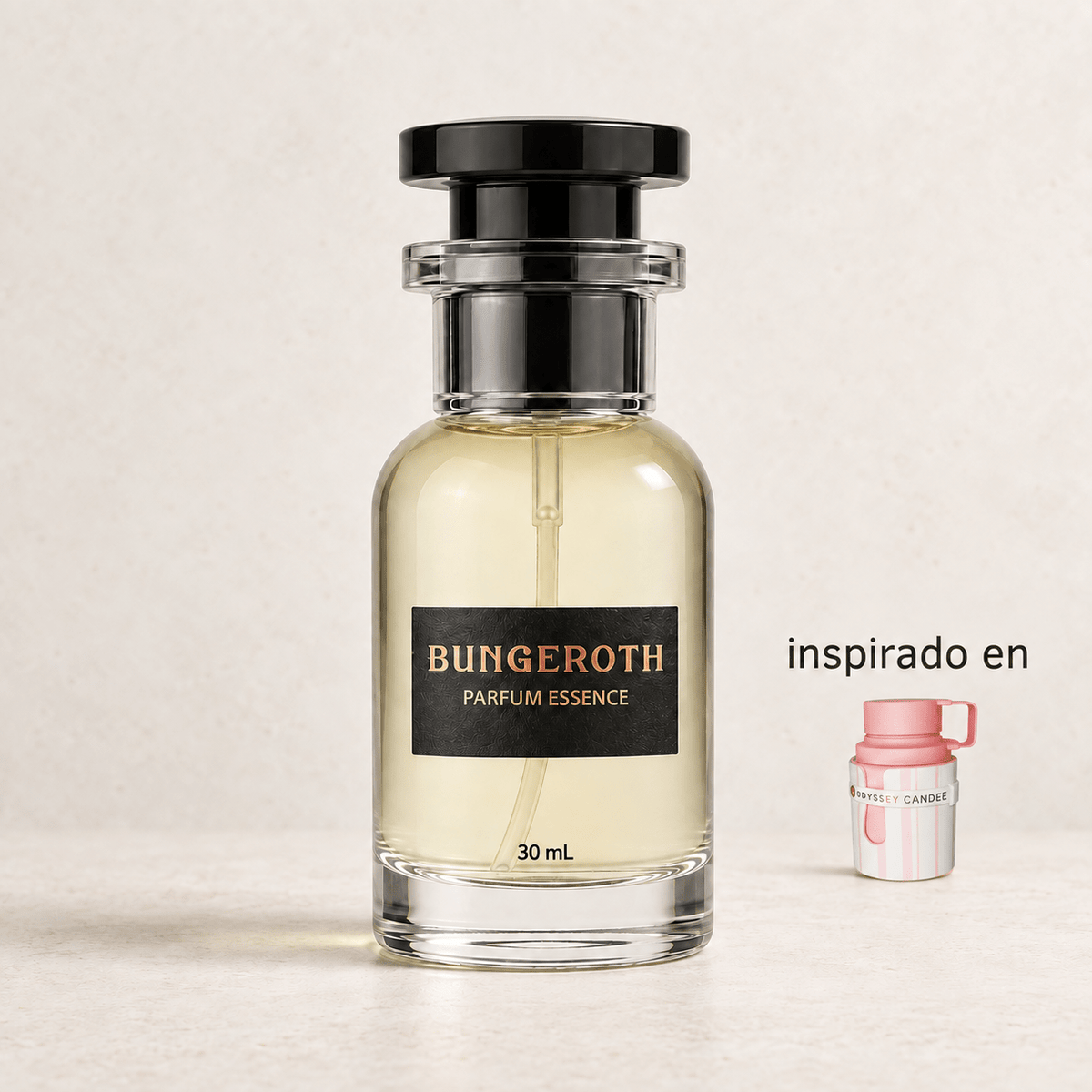 Golden Sugar(Inspirado en Odyssey candee Dama) — envase Bungeroth 30 mL sobre piedra clara