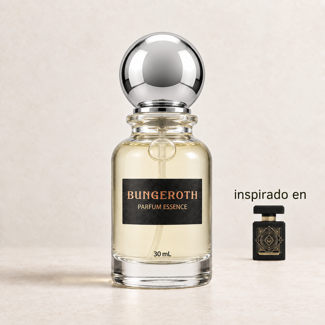 Grandeza de Oud(Inspirado en Oud for Greatness Initio Unisex) — envase Bungeroth 30 mL sobre piedra clara