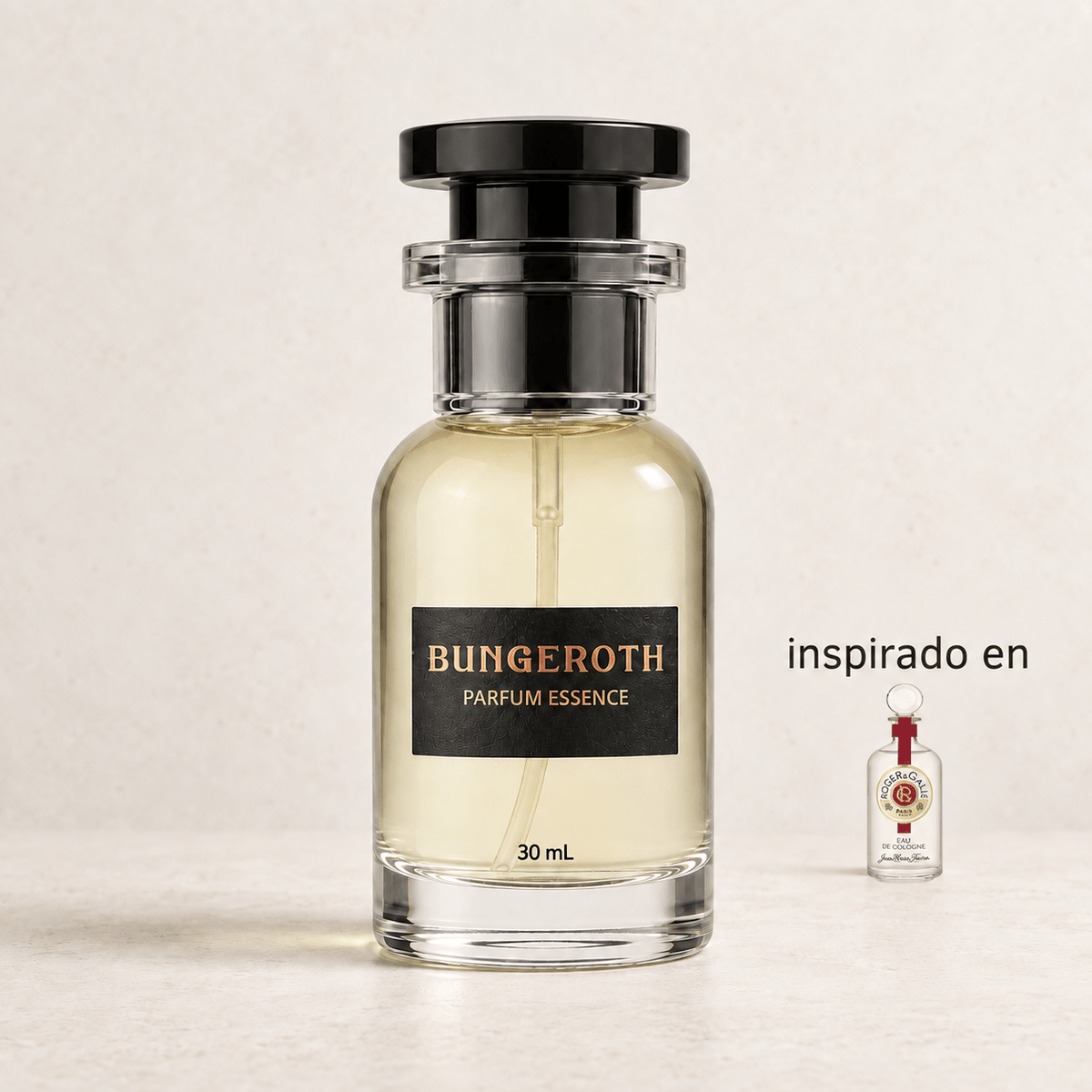 Jardín de Farina(Inspirado en Marie Farina Roger Gallet Unisex) — envase Bungeroth 30 mL sobre piedra clara
