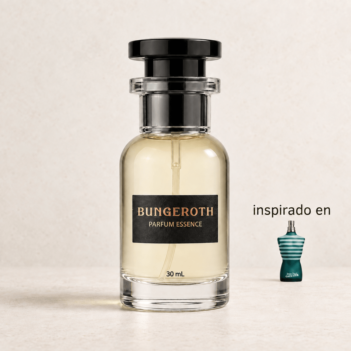 Marinero Moderno(Inspirado en Jean Paul Gaultier Men) — envase Bungeroth 30 mL sobre piedra clara
