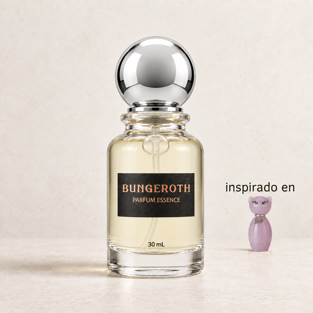 Miau Místico(Inspirado en Katy Perry Meow Dama) — envase Bungeroth 30 mL sobre piedra clara