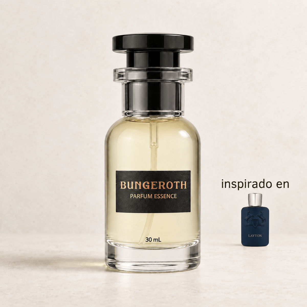 Nobleza Oculta(Inspirado en Parfums de Marly Layton Unisex) — envase Bungeroth 30 mL sobre piedra clara