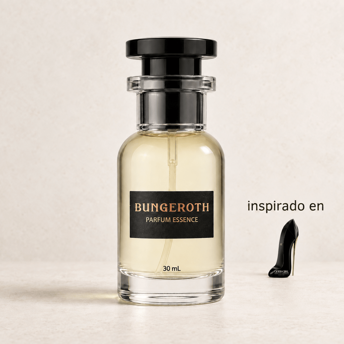 Noche de Gala(Inspirado en CH Good Girl Dama) — envase Bungeroth 30 mL sobre piedra clara