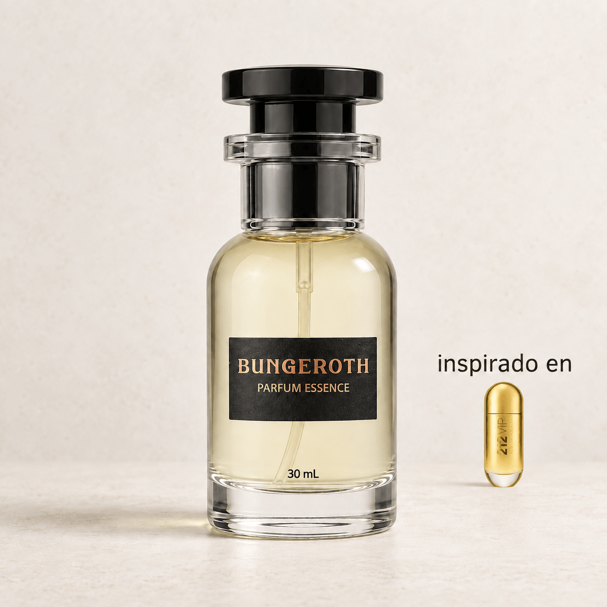 Noche VIP(Inspirado en CH 212 VIP Dama) — envase Bungeroth 30 mL sobre piedra clara