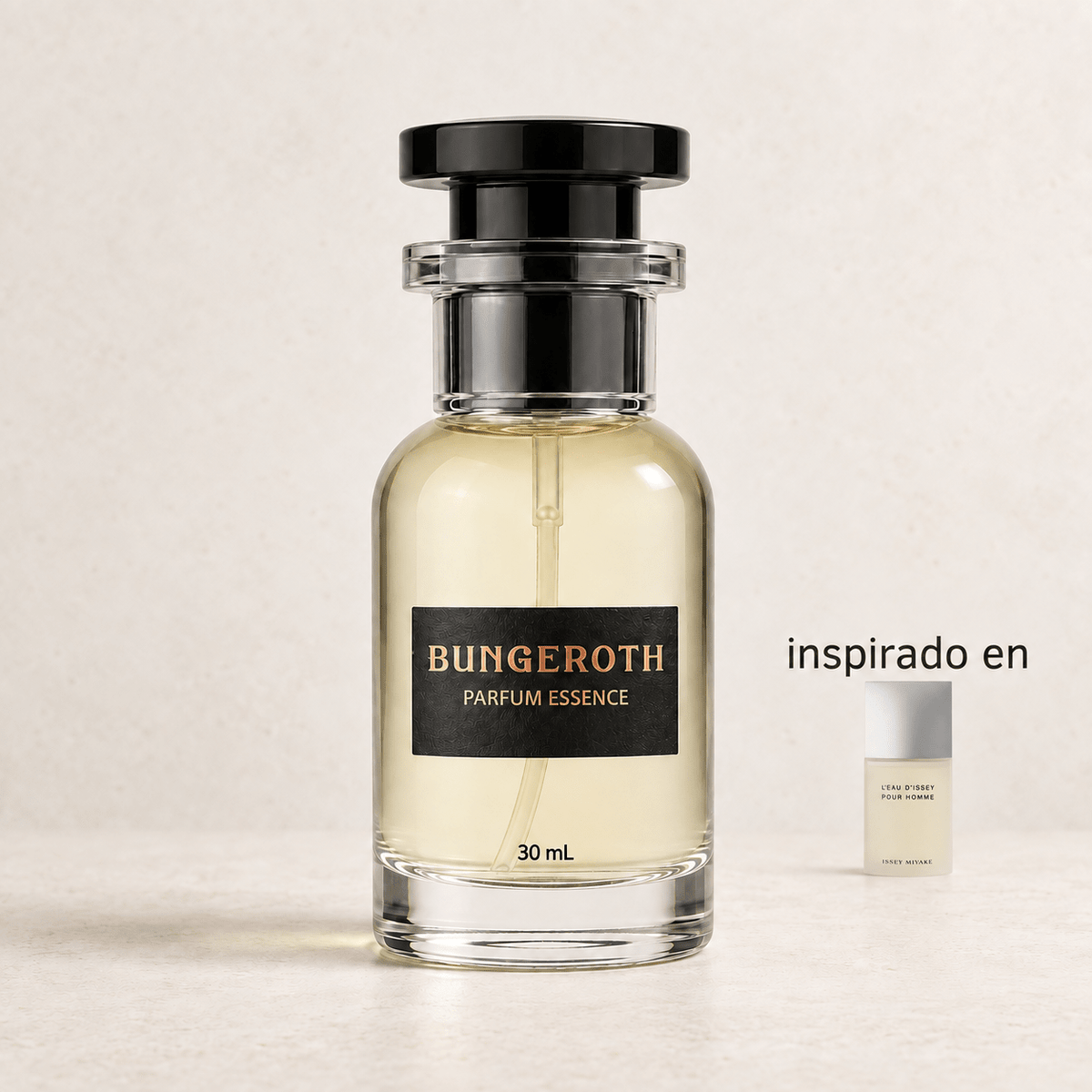 Olas de Zen 30 mL  (Inspirado Issey Miyake men) — envase Bungeroth 30 mL sobre piedra clara