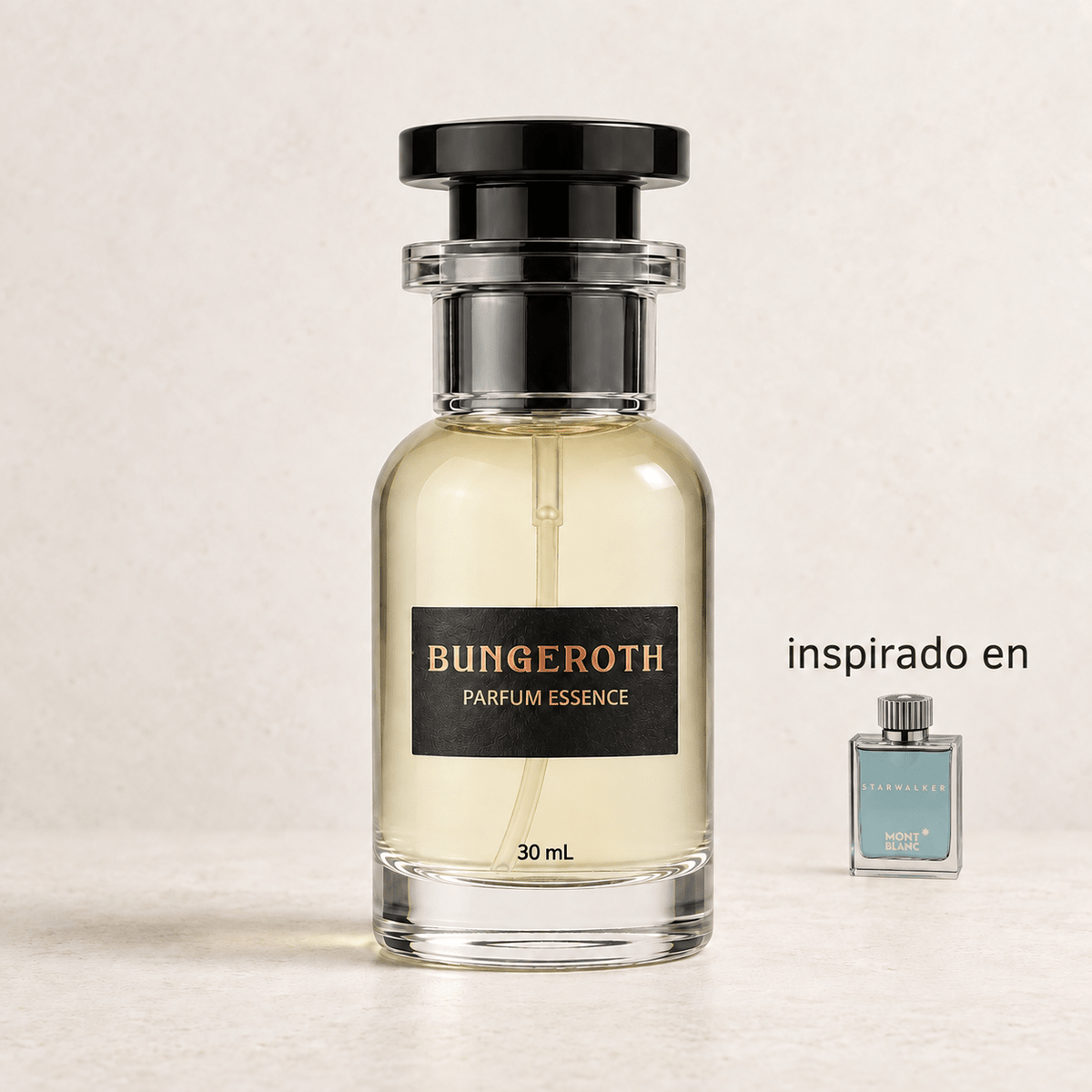 Paseo Estelar(Inspirado en Mont Blanc Starwalker Men) — envase Bungeroth 30 mL sobre piedra clara